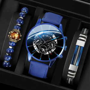 Men's Bracelet Leisure Business Leather Belt Watch Quartz Watch Bracelet Men Gift Jewelry Set