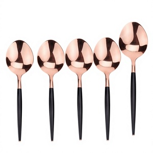 Modern Rose <b>Gold</b> Flatware <b>Set</b> With Black Handles High Mirror Polish Dishwasher Safe <b>Cutlery</b> For Party Tabletop Use - Product Image 1