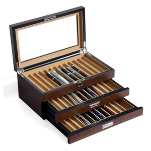 Vitrine pour stylo avec 36 emplacements pour stylo, étui pour stylo plume, organisateur de rangement pour stylo en <span class=keywords><strong>bois</strong></span>, boîte d'affichage pour stylo avec fenêtre en verre - Product Image 1