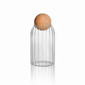 Modern Design Cork Lid Glass Sealed Transparent Tea Can Kitchen Cereal Food Storage Container Jar