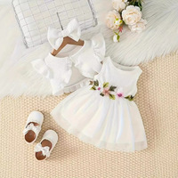 Ensemble de vêtements pour bébé fille, robe en tulle 3 pièces avec boléro à volants et bandeau pour fête d'anniversaire