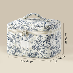 Quilted Makeup <b>Bag</b> Floral Cotton Makeup Pouch Aesthetic Cute Travel Toiletry <b>Bag</b> for Women Girls - Product Image 2