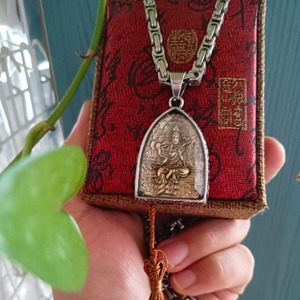 Tibetan Buddhism Themed Pendant Silver Necklace Unisex Religious Ceremony Jewelry Packaging <b>Box</b> PU Leather - Product Image 1