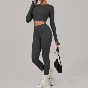 Conjunto <span class=keywords><strong>de</strong></span> Yoga para Mujer, Cintura Alta, Forrado <span class=keywords><strong>de</strong></span> Felpa, Control <span class=keywords><strong>de</strong></span> Abdomen, Ropa Deportiva, Top <span class=keywords><strong>de</strong></span> Manga Larga Sin Relleno y Leggings Levanta Glúteos para Gimnasio - Product Image 3
