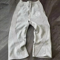 Pantalon de survêtement personnalisé ample et lourd Y2k pantalon de survêtement décontracté en coton polyester surdimensionné jogging jambe large empilé sur le côté pantalon de survêtement à rayures