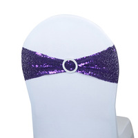 Housse de chaise sans couture à sequins avec boucle ronde, décoration de dossier de chaise avec nœud, ceinture élastique pour mariage, hôtel, banquet