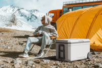 Glacière isotherme 70L en plastique avec roues, glacière pour activités de plein air