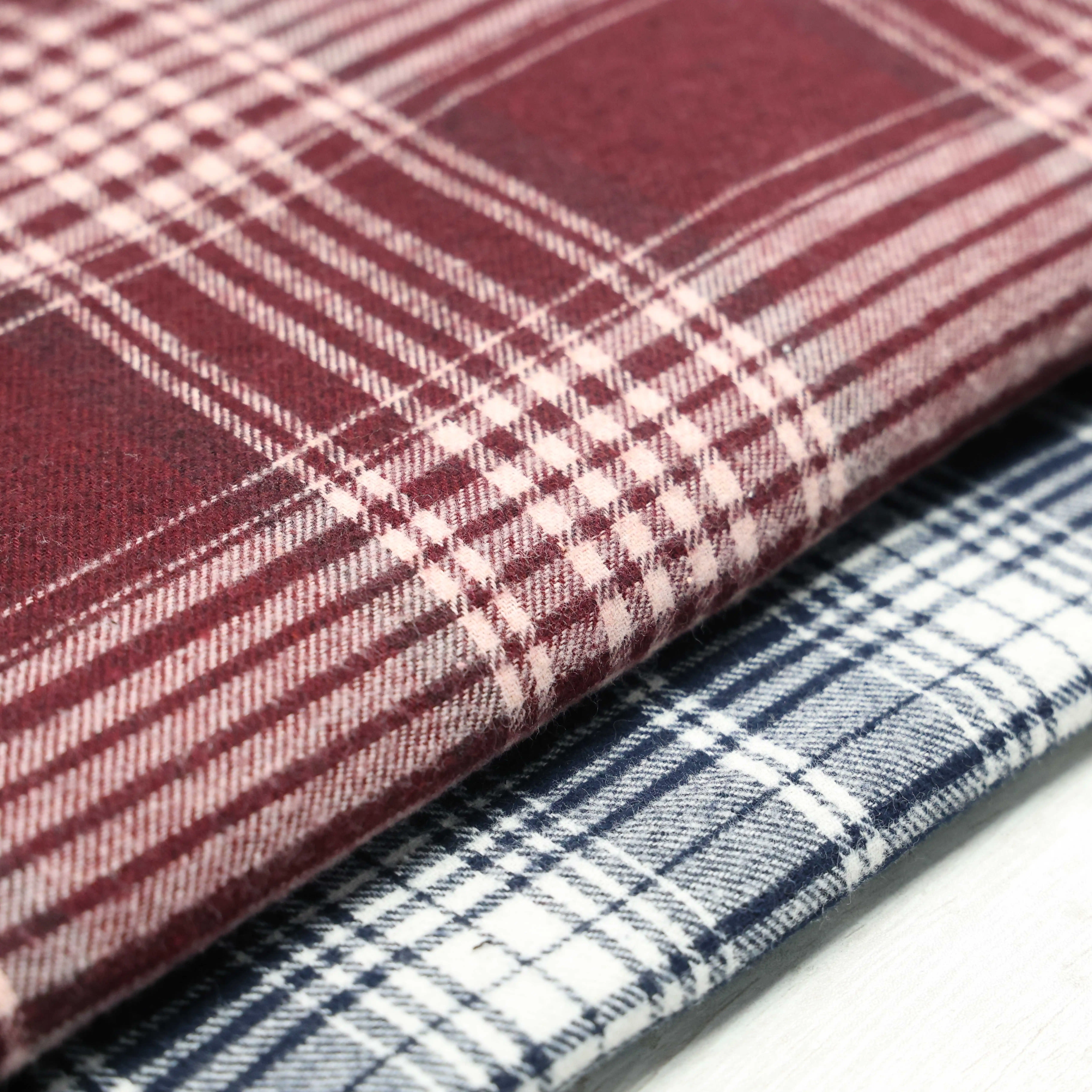 Tekstil Tiongkok benang Viscose katun poliester mode kain flanel cek anyaman celup untuk pakaian