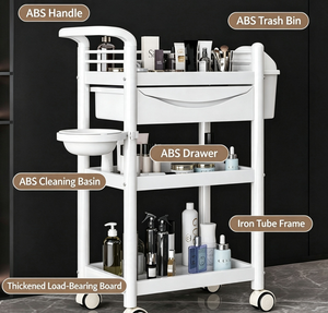 Chariot de rangement roulant en plastique avec tiroir et 4 roues, organisateur polyvalent pour salon de beauté, spa, salle de bain, chambre à coucher - Product Image 2