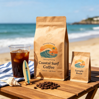 Sac à café de 1 kg personnalisé avec impression en héliogravure, résistant à l'humidité, de qualité alimentaire, à fond plat, à huit soudures latérales, avec valve