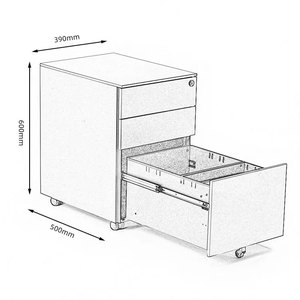 Archivador de pedestal móvil de acero para oficina, cajón deslizante para escritorio, armario de almacenamiento, cerradura de llave, puerta de apertura lateral de 3 cajones blanca - Product Image 5