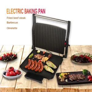 Indoor smokeless 2-slice steak maker sanduíche panini imprensa antiaderente churrasqueira elétrica e griddles elétricos com um botão