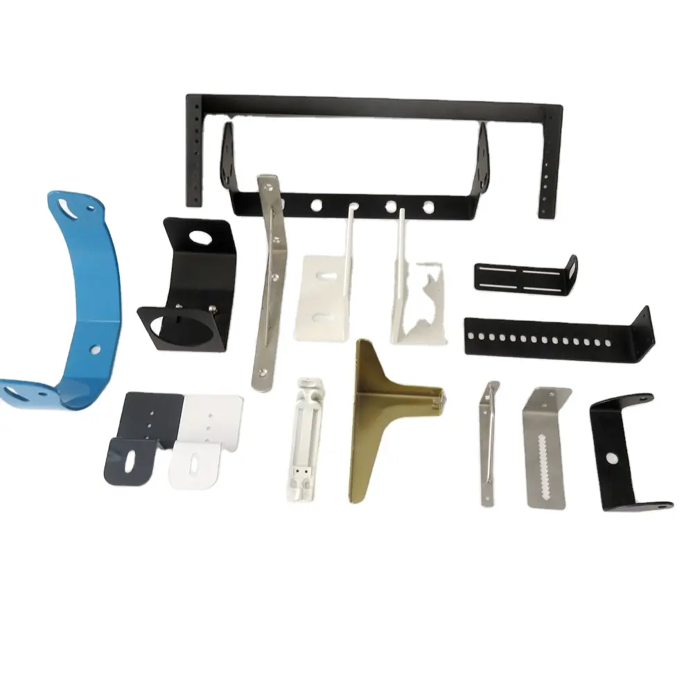 Oem odm custom Metal stamping bending angle U T L shape fixing bracket heavy duty Shelf black bracket Powder coating bracket