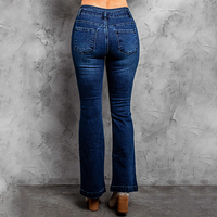 Personnalisé décontracté broderie florale dames jean Double taille élastique jean skinny femmes mode jean évasé femmes Denim pantalon