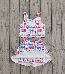 Ensemble jupe sans manches GSD3499 personnalisé pour petite fille, motif drapeau bleu et rouge du 4 juillet, vente en gros, vêtements pour tout-petits et enfants - Product Image 2