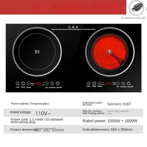 Table de cuisson à induction double concave en céramique 3500W, brûleur unique, cuisinière électrique commerciale pour wok, boîtier en acier inoxydable, commande tactile - Product Image 2