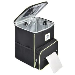 Car Insulated Cooler Bag Hanging Car Garbage Can Waterproof Car Trash Bin Bag With Lid