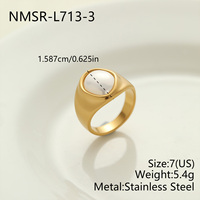 Bague signet en acier inoxydable plaqué or PVD avec perle ronde, anti-ternissement, hypoallergénique, incrustation de perle de coquillage pour femmes