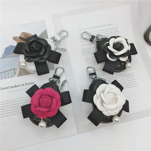 Femme Pu cuir Rose fleur porte-clés étui à clés de voiture avec perle incrustée femmes porte-clés fermeture éclair clé portefeuille sac étui voiture accessoires - Product Image 2