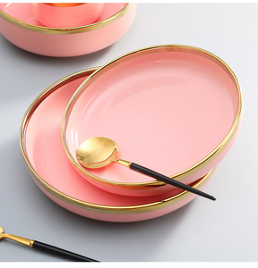 Hot Sale Eco-Friendly Modern Phnom Penh Round Porcelain Pink Glaze Ceramic <b>Dinnerware</b> Plate Sets for Wedding and Party - Product Image 2