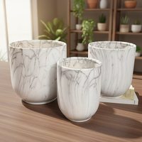 Set Dekorasi Taman Keramik Berkualitas Tinggi Ramah Lingkungan untuk Dalam/Luar Ruangan, 3 Pot Tanaman Mini Modern untuk Rumah, Pembibitan, Gantung, Ukiran Tangan