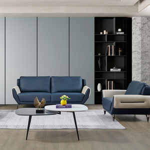 Set Divano Componibile Nordico Minimalista in Ecopelle Azzurra, 3 Posti con Cuscini in Schiuma ad Alta Resilienza, Arredamento Morbido per Piccoli Soggiorni - Product Image 2