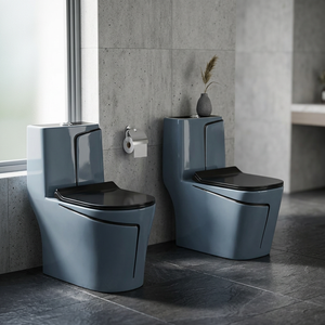 Elegant Blue Ceramic One-Piece Toilet with Black Lines - Luxury Sanitary Ware Bathroom Commode for African Wholesale Importers - Product Image 1