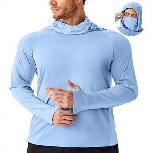 Mens Sun Protection Hoodie Mask UPF 50+ Long Sleeve Rash Guard Performance Fishing Hiking Shirt 100% Polyester Wrinkle-Resistant
