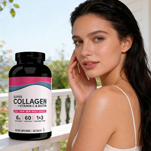 Comprimés de collagène en gros OEM 360 pièces - <span class=keywords><strong>6g</strong></span> de collagène avec vitamine C et biotine, types 1 et 3, favorise la santé des cheveux, de la peau et des ongles - Product Image 1