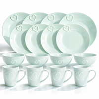 Service de table en céramique GuangDa de luxe vert menthe avec motif cœur en relief, 16 pièces, compatible lave-vaisselle et four, pour hôtels