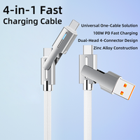 Câble de données multifonctionnel 4 en 1 à charge rapide en nylon tressé, type C, cordon de charge rapide pour ordinateur portable, téléphone portable