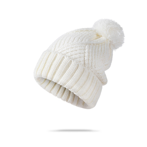 여성용 맞춤 로고 모자 100% 아크릴 니트 비니 여성 겨울용 따뜻한 니트 스컬 캡 맞춤 제작 가능 - Product Image 1