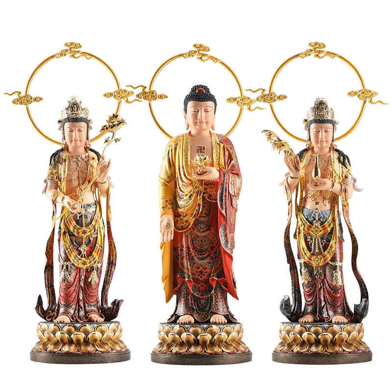 Западные три священных статуи Будды Шакьямуни медные картины на статую Бодхисаттвы Гуаньинь Бодхисаттвы