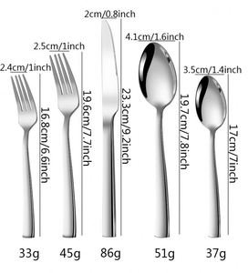 Lot de 5 couverts de mariage modernes en acier inoxydable 304 robuste avec finition poli miroir, comprenant couteau à steak, fourchette et cuillère - Product Image 3