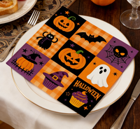 Serviettes en papier jetables à thème Halloween à carreaux, décoration de table, orange et noir, fournitures de fête d'Halloween