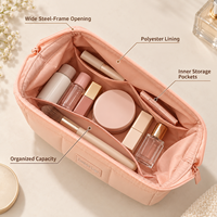 Trousse de Toilette Matelassée Grande Capacité, Pochette de Maquillage de Voyage avec Double Fermeture Éclair et Large Ouverture, Sac de Lavage Personnalisable avec Logo