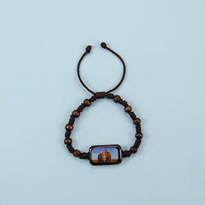 Pulsera Religiosa al por Mayor, Virgen María, Santo Padre, Jesús, Cuentas de Madera, Cuerda Tejida, Icono Católico de Pascua, Brazalete - Product Image 6