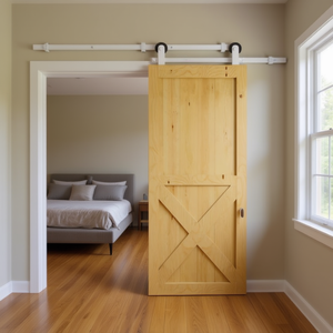 Db 6 Ft Rustic Interior Sliding Barn Door <b>Hardware</b> Kit White Pvc For Bedroom Kitchen Glass Material - Product Image 2