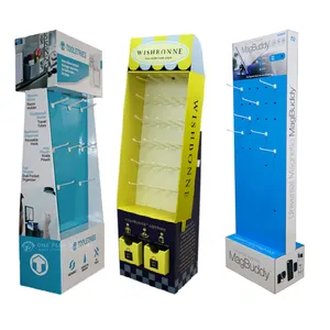 Exhibición de pie de papel Tienda Móvil Corrugado Venta al por menor Accesorios para teléfonos móviles Soporte de exhibición de gancho de piso de cartón