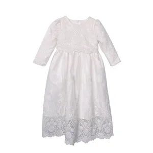 Vestidos longos de laço para meninas, vestidos brancos para batismo para bebês recém-nascidos, roupas de batizado