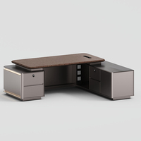 Ensemble de table de direction moderne pour bureau, design nouveau, bois brillant, LED, haute technologie, en forme de L, bureau de luxe pour PDG