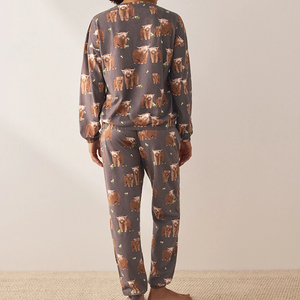 Women's Highland Cow Print Pajama Set - Long-Sleeve Top &amp; Jogger Pants Cozy Casual Sleepwear Cotton <strong>Pyjama</strong> for Lady - Product Image 4