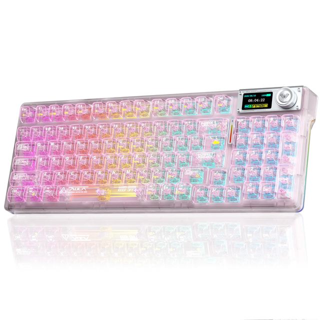 OEM ODM F98 Pro V3 Wireless Mechanical Keyboard with Screen  Knob Hot Swappable Pink Gaming Keyboard Clear Keycap RGB Backlit Ga