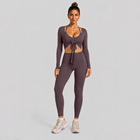 Ensemble 3 pièces Aoyema : Boléro à nouer devant, soutien-gorge halter et short cycliste taille haute pour le sport et le yoga
