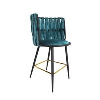 Tabouret de bar à dossier haut, style minimaliste de luxe, chaise de bar tressée pour comptoir d'accueil, caisse, îlot de cuisine