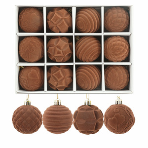 Boules de Noël en velours floqué de 6 cm, 12 pièces en boîte, décorations de Noël peintes en plastique, ornements suspendus pour arbre de Noël, décorations de fête - Product Image 2