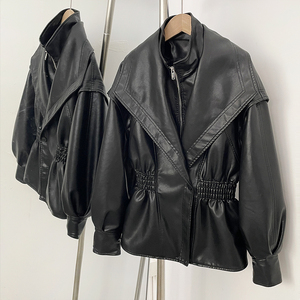 OFTBUY Veste en cuir PU pour <span class=keywords><strong>femme</strong></span>, col montant, élégante, style moto, manteau trench, vêtement d'extérieur, streetwear, printemps automne - Product Image 6
