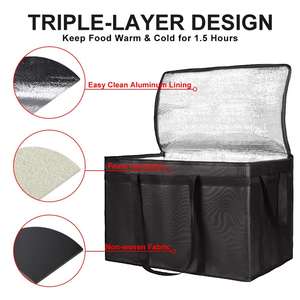 Sac isotherme à grande capacité avec fermeture éclair noire, sac d'épicerie en tissu non tissé résistant, facile à nettoyer/pliable pour conserver les aliments - Product Image 3