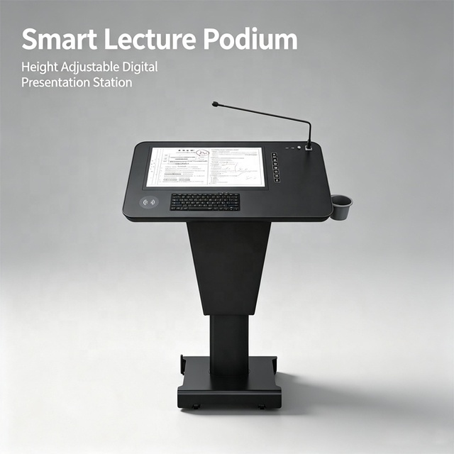 Electric Height Adjustable Multimedia Podium with Touchscreen Interactive Lectern for Classroom Conference Education