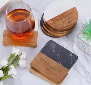 Free Shipping Wedding Gifts Engraved Marble Acacia Wooden Coaster <b>Cup</b> Holders & Mats & Pads - Product Image 4